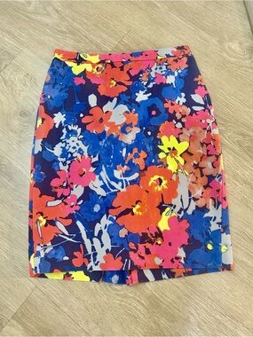 LOFT Bright Floral Pencil Skirt - Navy Multi